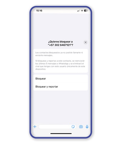 reportar bloqueo de mensajes